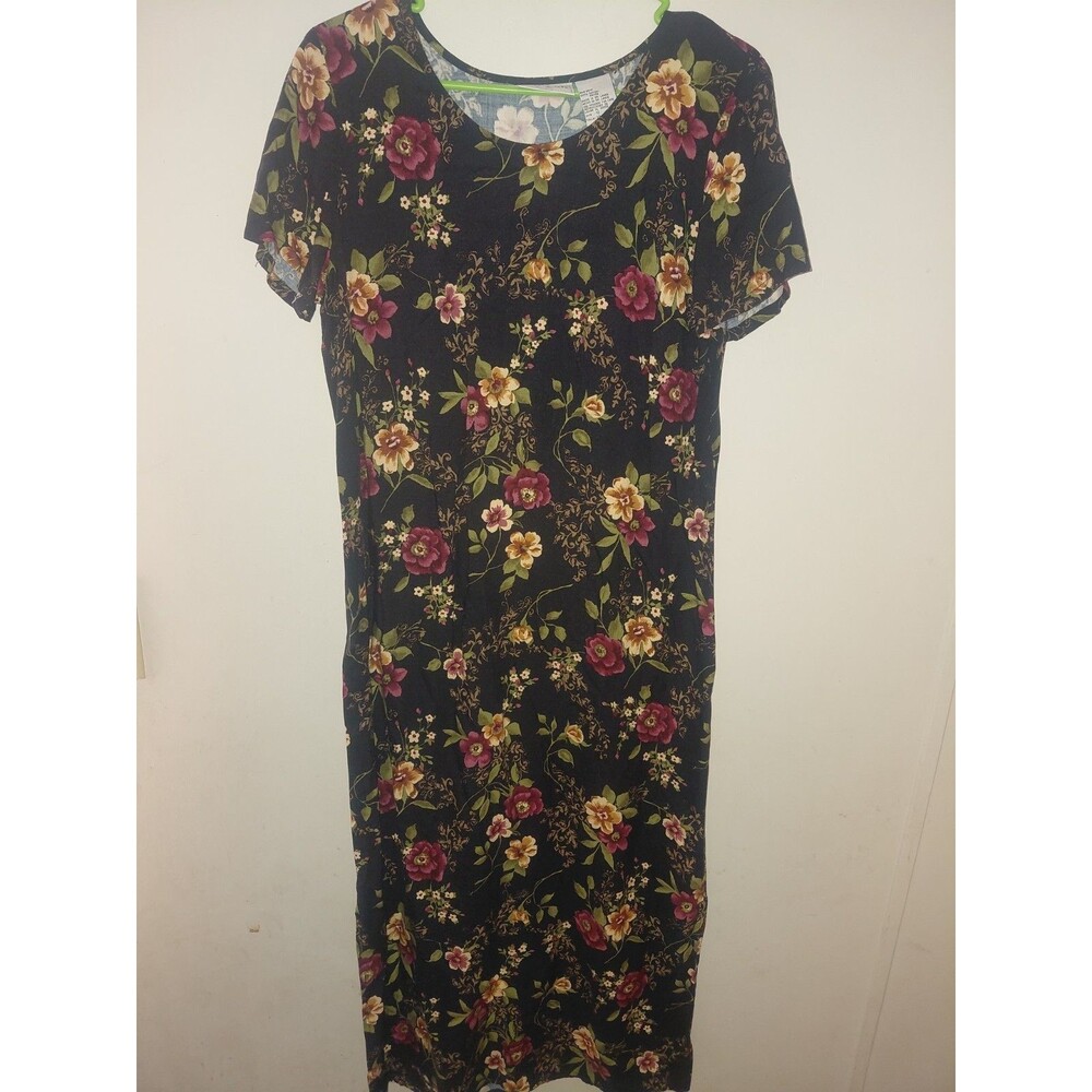 Vintage 90s Floral Dress Studio Ease Black Roses Size 12